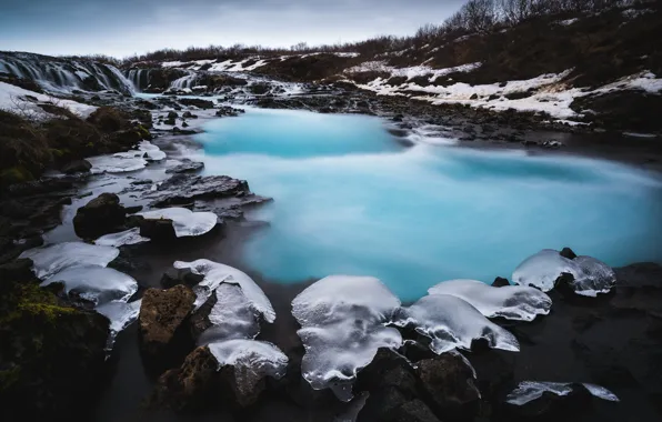 Waterfall, iceland, Icy Bruarfoss