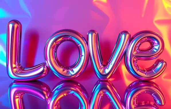 Love, reflection, holiday, the inscription, Shine, pink background, the word, Valentine's Day