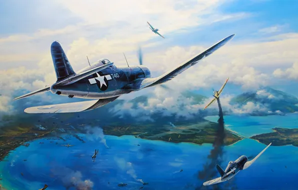 Picture figure, art, Corsair, F4U, nicolas trudgian, Vought, single carrier-based fighter of the Second world war
