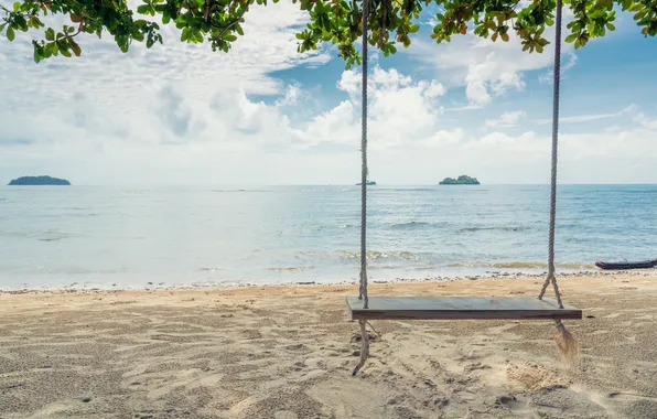 Sand, sea, beach, summer, swing, summer, beach, sea