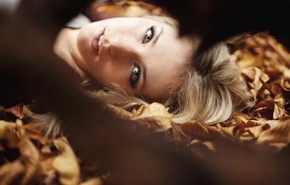 Autumn, look, leaves, girl, blonde