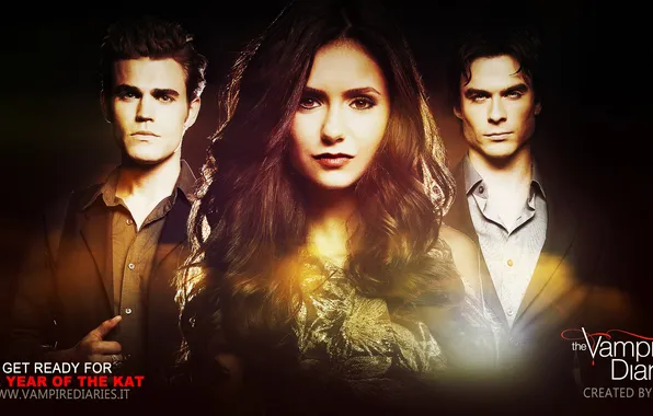 Girl, guy, Nina Dobrev, the vampire diaries, Stefan, Elena, Damon, Paul Wesley