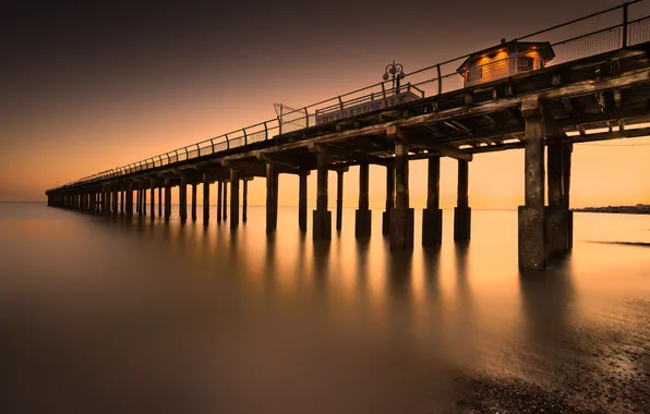 Sea, the sky, lights, shore, home, the evening, tide, pierce