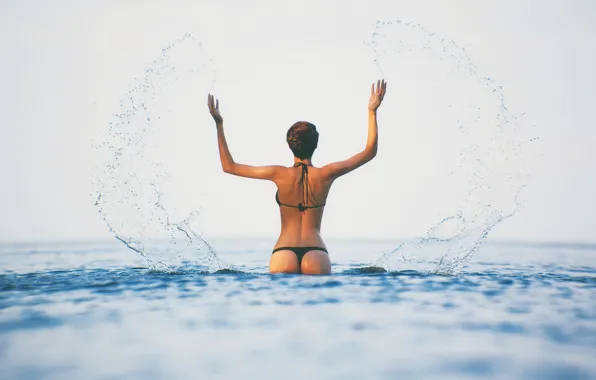 Sea, ass, squirt, linen, figure, brunette, ass, in the water