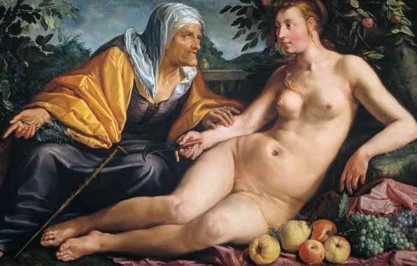 Oil, picture, mythology, The vertumnus and Pomona, Hendrik Goltzius