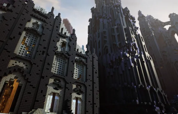The sky, light, house, tower, blocks, window, Minecraft