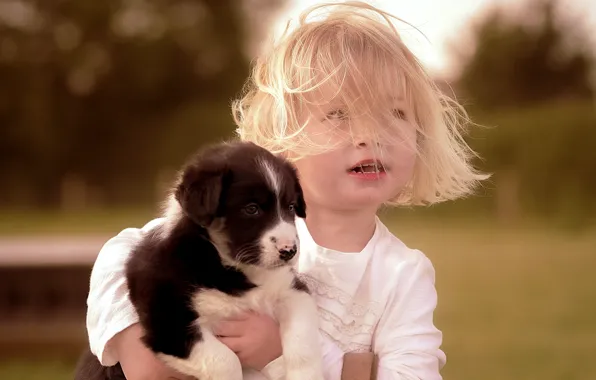 Picture children, mood, dog