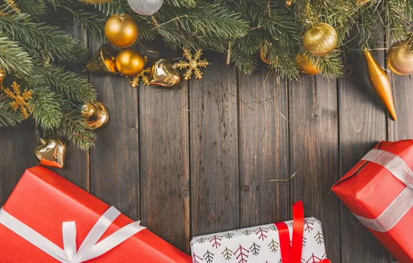 New year, Christmas, balls, wood, merry christmas, Xmas, decoration, gifts