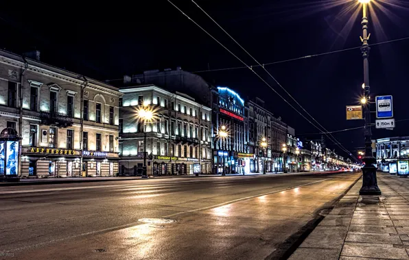 Picture road, night, lights, lights, Russia, Peter, Saint Petersburg, St. Petersburg