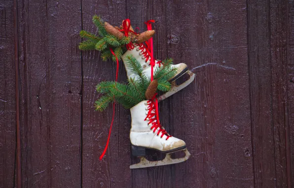 Winter, branches, wall, holiday, winter, Board, shoes, Christmas