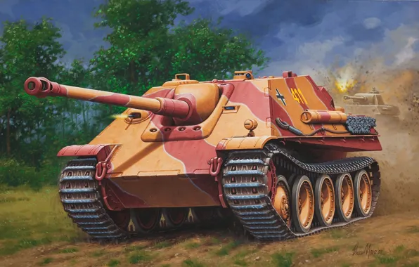 Picture figure, art, Jagdpanther, self-propelled artillery, (SAU), WW2, German, Jagdpanther
