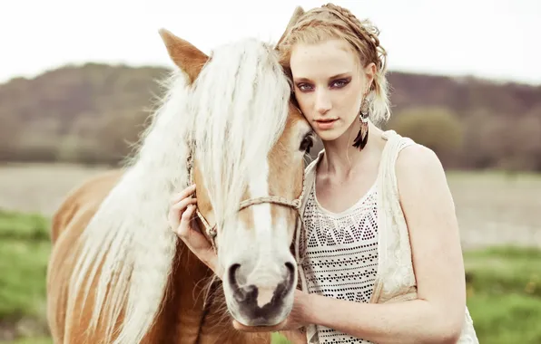 Girl, background, horse