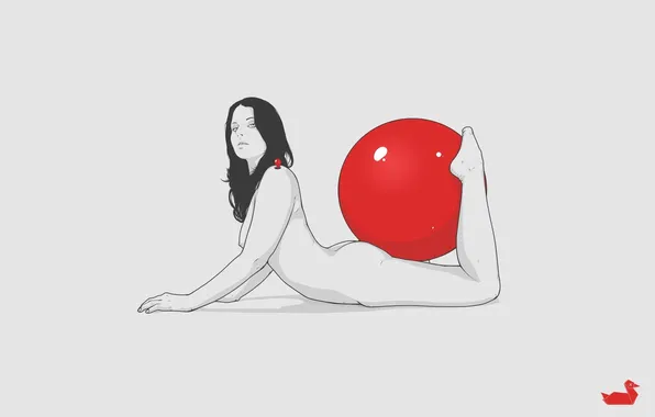 Girl, red, grey, background, Wallpaper, the ball, minimalism, vector