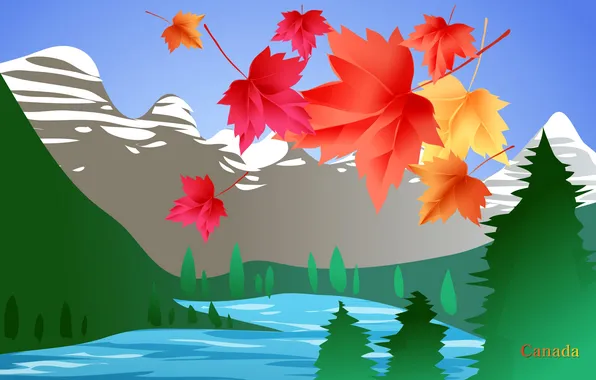 Leaves, trees, landscape, mountains, lake, Canada, Canada, maple