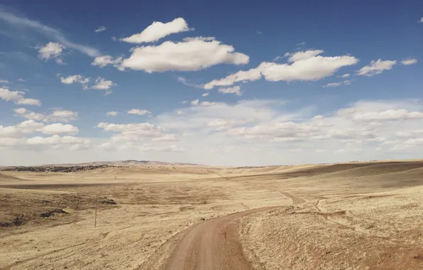 Picture road, sky, desert, clouds, hills, sunny