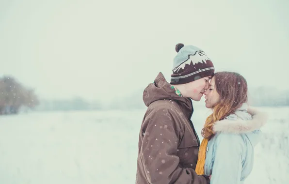 Picture winter, girl, snow, tenderness, guy