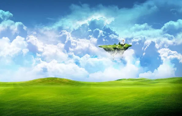 Greens, field, the sky, grass, clouds, fiction, earth