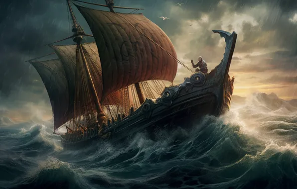 Sea, the storm, wave, water, clouds, storm, people, element