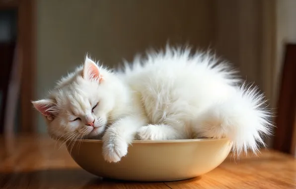 Cat, white, pose, kitty, sleep, sleeping, floor, lies