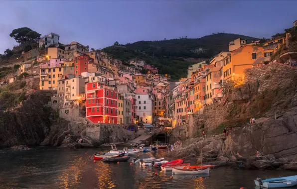 Picture sea, sunset, rocks, shore, home, boats, the evening, pier