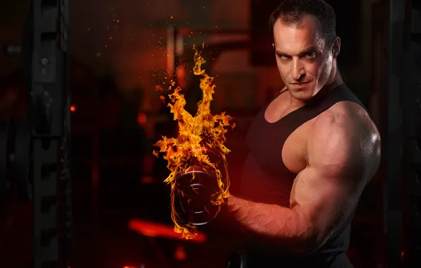 Picture Look, Fire, Dumbbells, Male, Fitness, Bodybuilding, Muscle