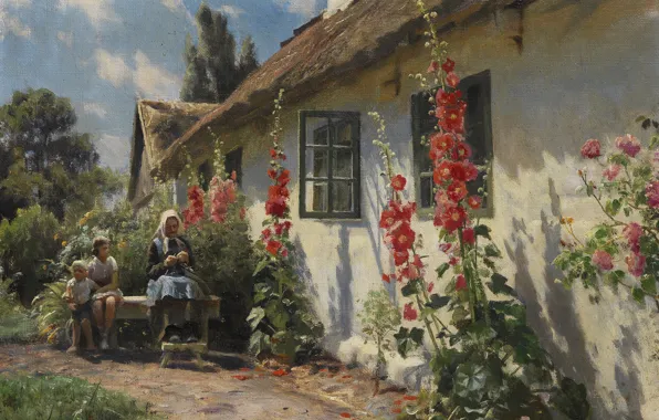 Picture 1934, Danish painter, Peter Merk Of Menstad, Peder Mørk Mønsted, Danish realist painter, Summer day …