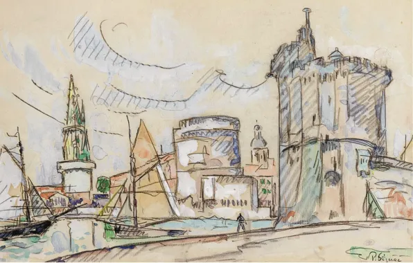 Figure, watercolor, 1920, Paul Signac, The Port Of La Rochelle, Paul Signac