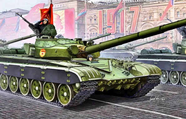 Picture USSR, guard, main battle tank, Red Flag, T-72B, 12.7 mm NSVT, The cold war