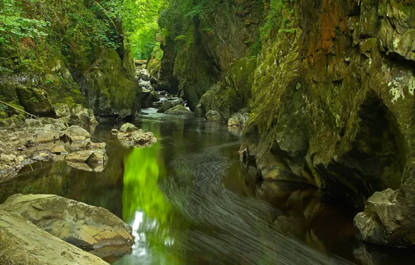 River, rocks, gorge, Wales