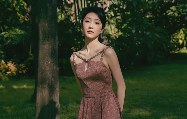 Girl, Park, actress, China, pink dress, Xuan Lu, Xuan Lu