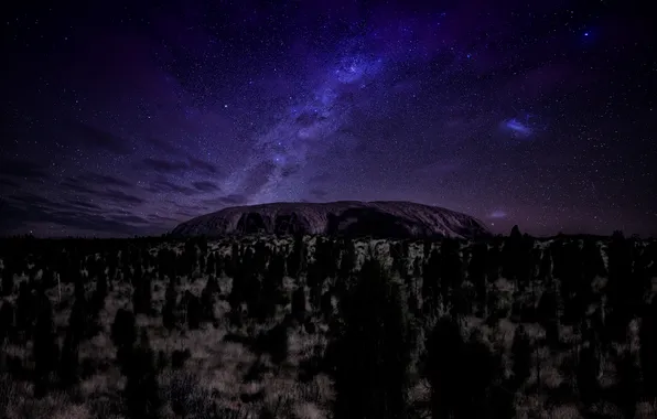 Stars, mountains, night, desert, Australia, Ayers Rock