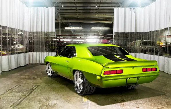 Picture machine, garage, car, Chevrolet Camaro, Rides Green Monster 34