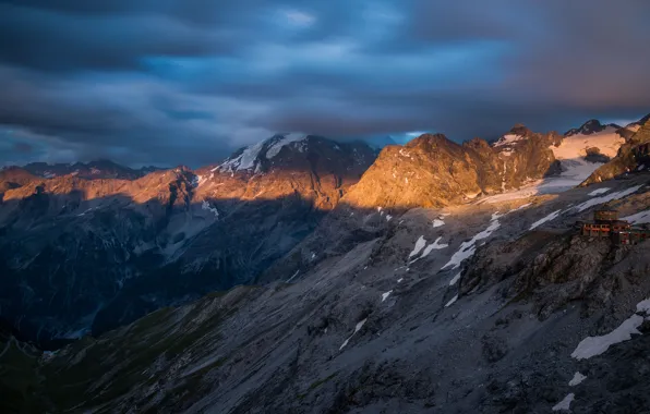 Picture the sky, clouds, light, snow, mountains, clouds, open, tops
