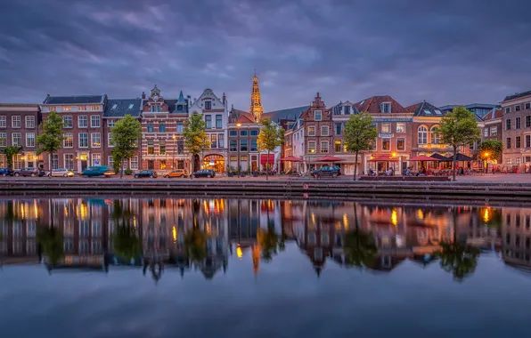 Picture the sky, clouds, river, the evening, Netherlands, Haarlem