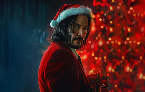 Hat, Christmas, actor, Keanu Reeves