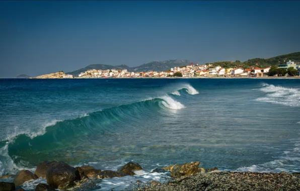 Sea, wave, landscape, shore, home, Greece, Kokkari