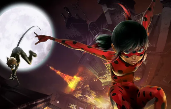 The moon, Paris, Lady Bug and super cat