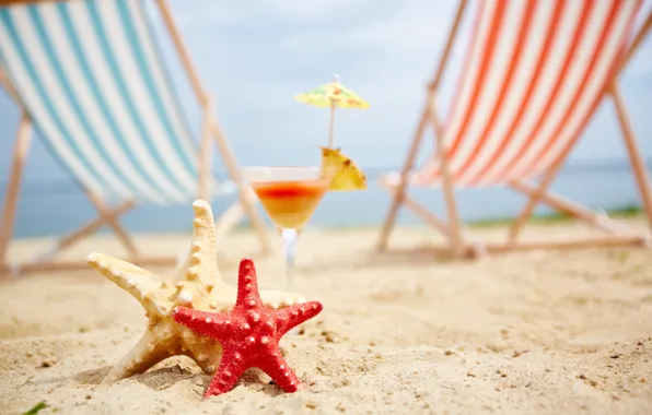 Sand, sea, beach, summer, stay, chaise, starfish, summer