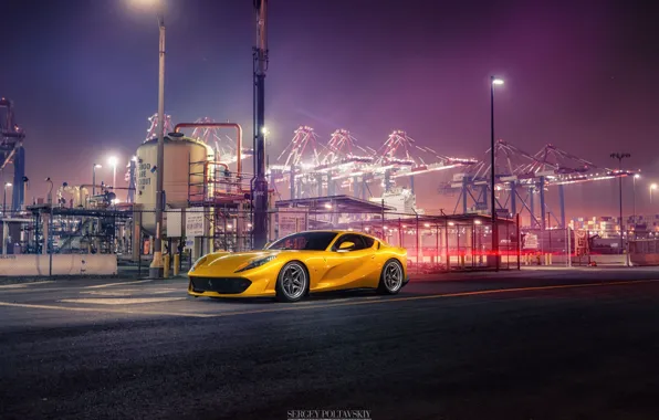 Auto, Port, Night, Yellow, Machine, Ferrari, Car, Car