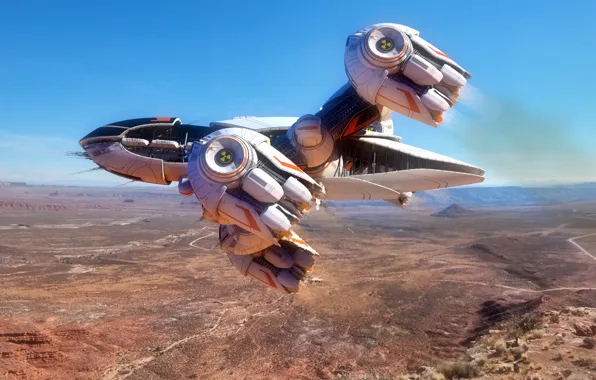 Flight, spaceship, planet