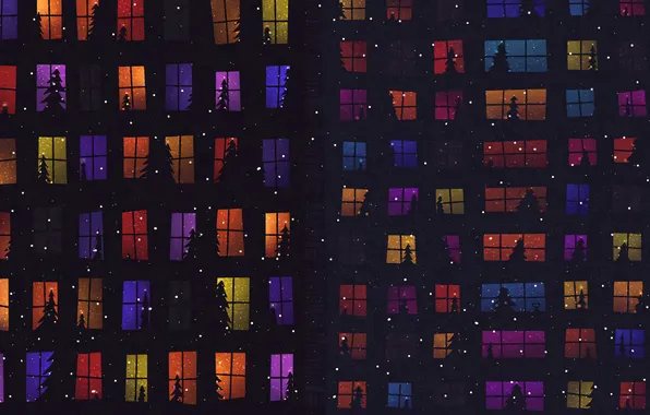 Night, Windows, tree, VLADSTUDIO