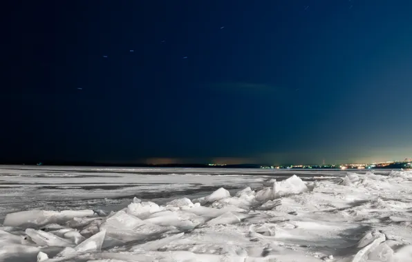 Picture ice, winter, the sky, stars, Volga, The Big Dipper, Samara