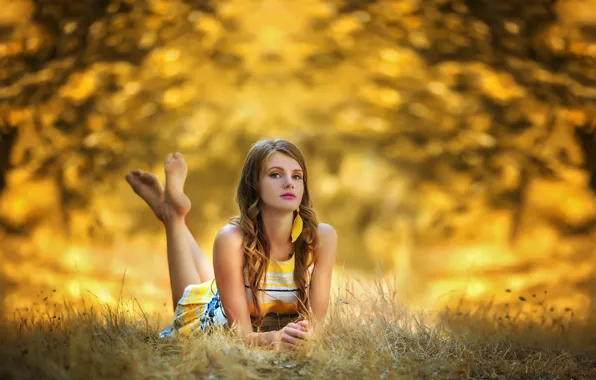 Look, girl, nature, pose, dress, bokeh, Arif Mounted