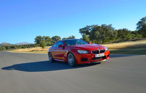 Picture Red, Auto, BMW, BMW, The hood, Coupe, The front, In motion
