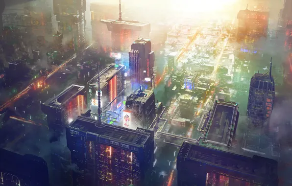 Picture Big City, Concept Art, Science Fiction, Cyberpunk, SciFi, Concept Design, sctructure