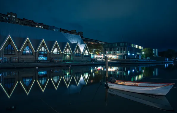 Lights, boat, the evening, Sweden, Gothenburg
