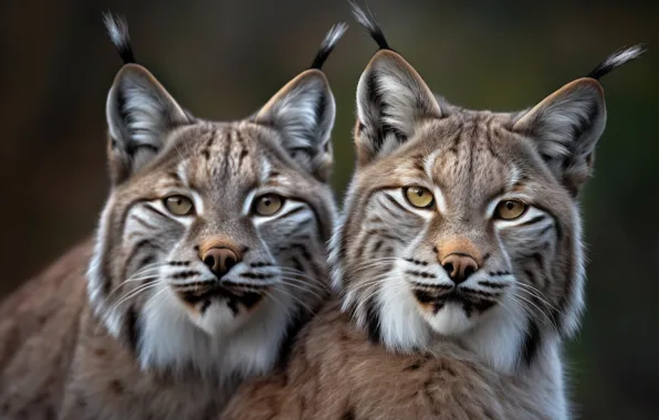 Pair, lynx, lynx, muzzle, digital art, AI art, neural network, the art of artificial intelligence