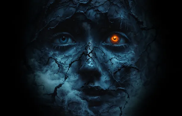 Eyes, face, cracked