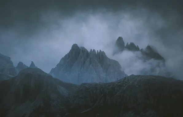 Mountains, nature, fog, rocks, The Dolomites