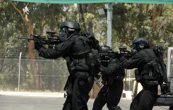 Mask, special forces, machines, vests